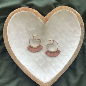 Boho Coral Pink Fringe and Gold Hoop Earrings